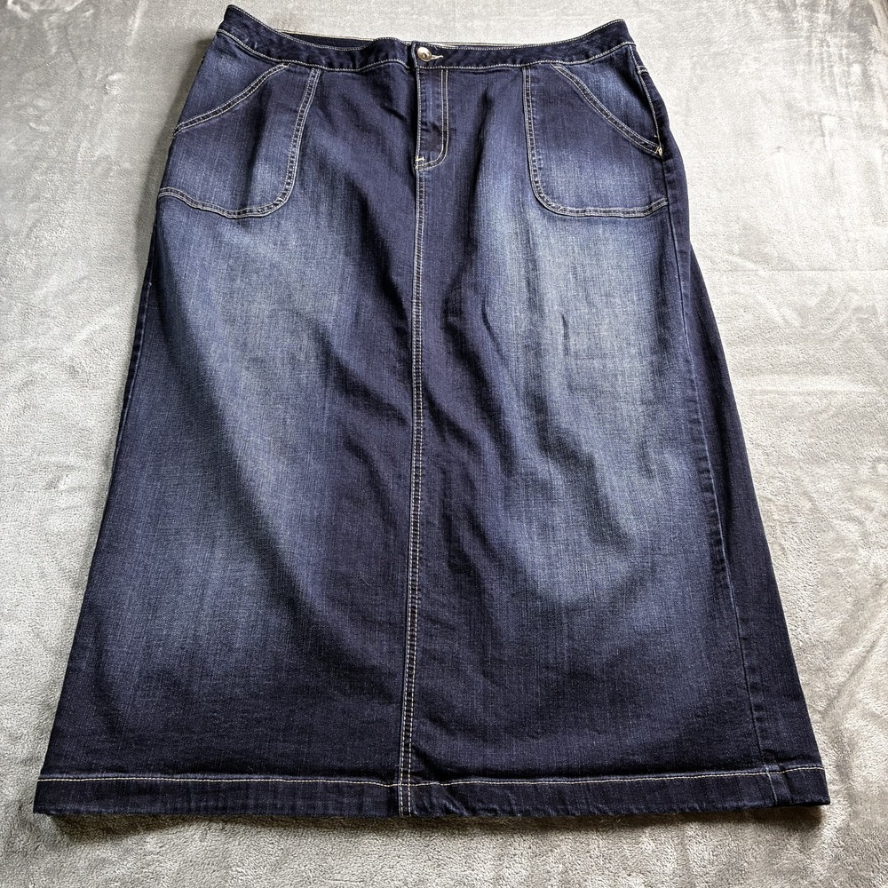 Est. 1946 Denim Womens Skirt Size 18W Dark Wash Pockets Back Slit Stretch Modest